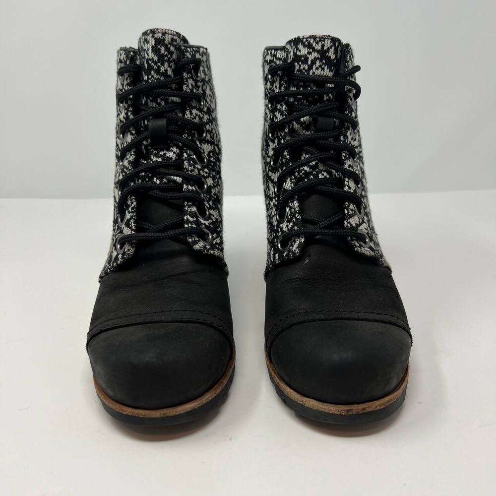 Sorel Boots Women's Size 7 Black White Hidden Wedge Ankle Booties Normcore - Picture 2 of 12